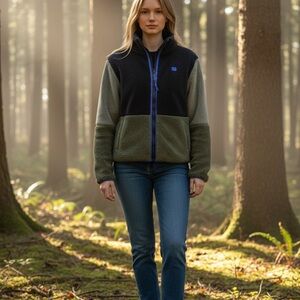 Billabong Two-Tone Teddy Jacket in Black and Green Switchback Zip